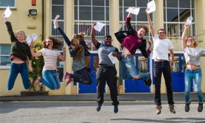 School leaving celebrating A-level results